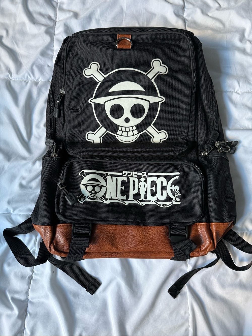 Onepiece Black and Brown Backpack with Skull Emblem